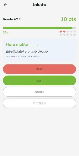 Pantalla de gamificación de Aditzak